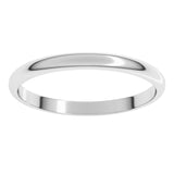 10K White Gold 2 mm Lightweight Half Round Band Size 6.5