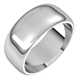14K White Gold 8 mm Half Round Band Size 9.5