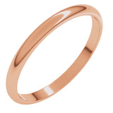 14K Rose Gold 2 mm Lightweight Half Round Band Size 6