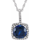 Sterling Silver 7 mm Lab-Grown Sapphire & .015 CTW Natural Diamond 18