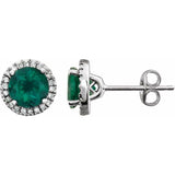 14K White Gold Lab-Grown Emerald & 1/8 CTW Natural Diamond Earrings