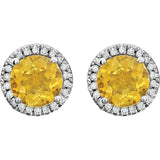 14K White Gold Natural Citrine & 1/8 CTW Natural Diamond Earrings