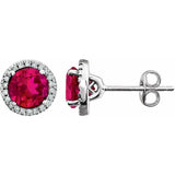 14K White Gold Lab-Grown Ruby & 1/8 CTW Natural Diamond Earrings