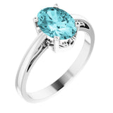 14K White Gold Natural Blue Zircon Solitaire Scroll Setting® Ring