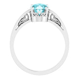 14K White Gold Natural Blue Zircon Solitaire Scroll Setting® Ring