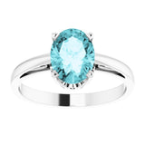 14K White Gold Natural Blue Zircon Solitaire Scroll Setting® Ring