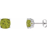 14K White Gold 6x6 mm Cushion Natural Peridot Earrings