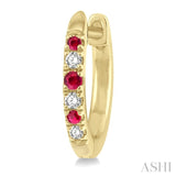 1.10 MM, 1.25 MM and 1.45 MM Round Shape Ruby and 1/20 Ctw Round Cut Diamond Precious Hoop Earrings in 10K Yellow Gold