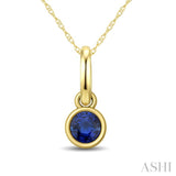 3X3 MM Round Shape Sapphire Bezel Set Precious Solitaire Pendant With Chain in 10K Yellow Gold