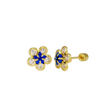 14kt Flower Blue & White CZ Studs- Children's (IN STOCK NOW)