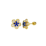 14kt Flower Blue & White CZ Studs- Children's