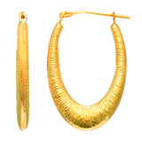 14K Gold Graduated Textured Oval Back To Back Hoop Earring