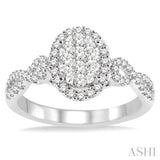 5/8 ctw Oval Shape Round Cut Diamond Lovebright Ring in 14K White Gold