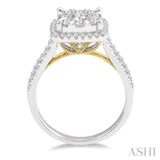 1 1/10 Ctw Round Diamond Lovebright Halo Engagement Ring in 14K White and Yellow Gold