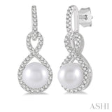6x6 MM Round Shape Cultured Pearl and 1/4 Ctw Twisted Loop Round Cut Diamond Earring in 10K White Gold