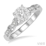 3/8 Ctw Two-Tone Lattice Shank Round Cut Diamond Lovebright Ring in 14K White Gold