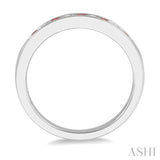 2 MM Ruby and 1/5 Ctw Round Cut Diamond Precious Wedding Band in 14K White Gold