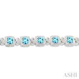 7X7 MM Cushion Shape Blue Topaz and 1/10 Ctw Round Cut Diamond Square Shape Bracelet in Sterling Silver