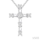 1/20 Ctw Round Cut Diamond Cross Pendant in 10K White Gold with Chain