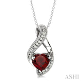 7X7 MM Heart Shape Garnet and 1/20 Ctw Round Cut Diamond Pendant in Sterling Silver with Chain