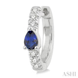 4X3 MM Pear Cut Sapphire and 1/10 Ctw Round Cut Diamond Petite Huggie Earrings in 10K White Gold