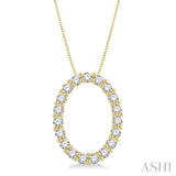 1/2 Ctw Oval Shape Window Round Cut Diamond Pendant With Chain in 14K Yellow Gold