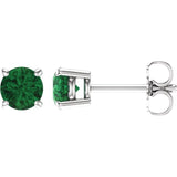 14K White 5 mm Lab-Grown Emerald Stud Earrings
