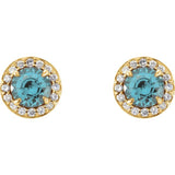 14K Yellow 5 mm Natural Aquamarine & 1/8 CTW Natural Diamond Earrings