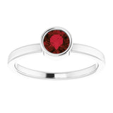 Rhodium-Plated Sterling Silver 5 mm Imitation Garnet Ring