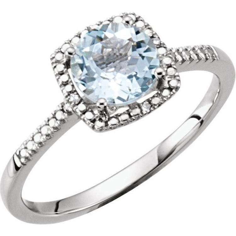 Sterling Silver Diamond & Round Birthstone Halo-Style Rings