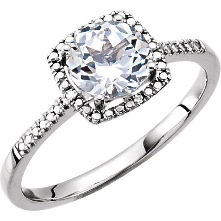 Sterling Silver Diamond & Round Birthstone Halo-Style Rings
