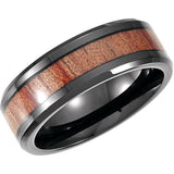 Black PVD Cobalt 8 mm Casted Wood Inlay Comfort-Fit Band Size 12.5