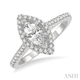 3/4 Ctw Round Cut Diamond Engagement Ring With 1/2 Ct Marquise Cut Center Stone in 14K White Gold