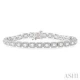 6 ctw Emerald & Round Cut Diamond Halo Tennis Bracelet in 14K White Gold