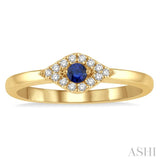 2.60 MM Round Shape Sapphire and 1/10 Ctw Evil Eye Petite Round Cut Diamond Precious Ring in 14K Yellow Gold