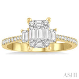 5/8 Ctw Fusion Baguette and Round Cut Diamond Fashion Ring in 14K Yellow and White Gold