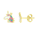 14K Gold Enamel Unicorn Stud Earring