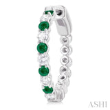 2.4 MM Round Shape Emerald and 5/8 Ctw Round Cut Diamond Precious Hoop Earring in 14K White Gold