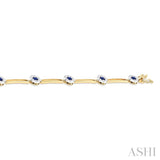 3 MM Sapphire and 1 1/5 Ctw Round Cut Diamond Paperclip Lovebright Precious Bracelet in 14K Yellow and White Gold