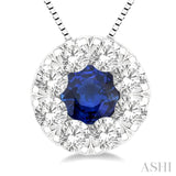 3.8 MM Sapphire and 1/3 Ctw Round Cut Lovebright Diamond Precious Pendant With Chain in 14K White Gold
