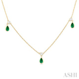 5x3 MM Pear Shape Emerald and 1/4 Ctw Round Cut Diamonds Precious Station Necklace in 14K Yellow Gold