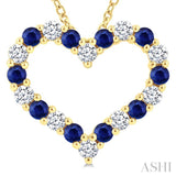 2.3 MM Round Cut Sapphire and 1/2 Ctw Open Heart Round Cut Diamond Precious Fashion Pendant With Chain in 14K Yellow Gold