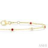 1.8 MM Ruby and 1/10 Ctw Bezel Set Round Cut Diamond Precious Gemstone Station Bracelet in 14K Yellow Gold
