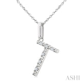 1/20 Ctw Initial 'T' Round Cut Diamond Fashion Pendant With Chain in Sterling Silver