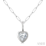 1/5 Ctw Heart Shape Bezel Set Diamond Fashion Pendant With Paperclip Chain in 14K White Gold