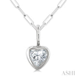 1/5 Ctw Heart Shape Bezel Set Diamond Fashion Pendant With Paperclip Chain in 14K White Gold