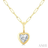 1/5 Ctw Heart Shape Bezel Set Diamond Fashion Pendant With Paperclip Chain in 14K Yellow Gold