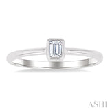 1/6 Ctw Petite Bezel Set Emerald Cut Diamond Fashion Ring in 10K White Gold