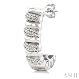 1/10 Ctw Bold Silver Ribbed Swirl Round Cut Diamond Pirouette Bold Half Hoop Earrings in Sterling Silver