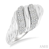 1/10 Ctw Bold Silver Twisted Rib Single Cut Diamond Bold Fashion Band in Sterling Silver